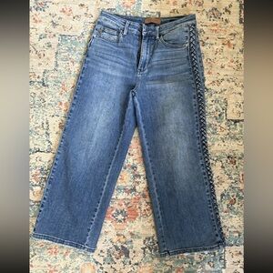 Judy Blue Denim Wide Leg Jeans - Classic Blue braided sides